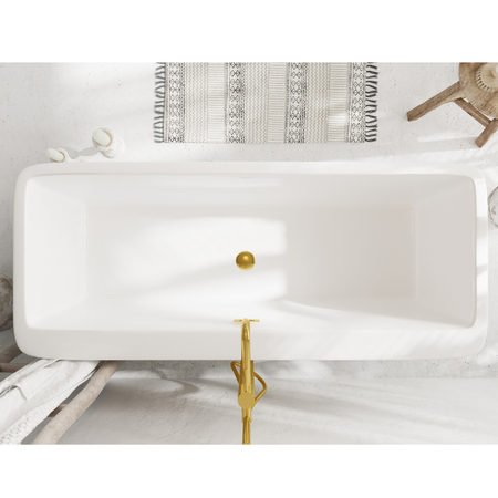 Wanna wolnostojąca Balneo ROMA 170 x 80 cm biała akrylowa z ramą ze stali nierdzewnej i 6 nóżkami stabilizującymi z przelewem i korkiem złoto lustrzanym