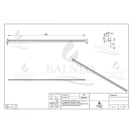 Listwa spadkowa Balneo czarna przyścienna prawa 120 cm