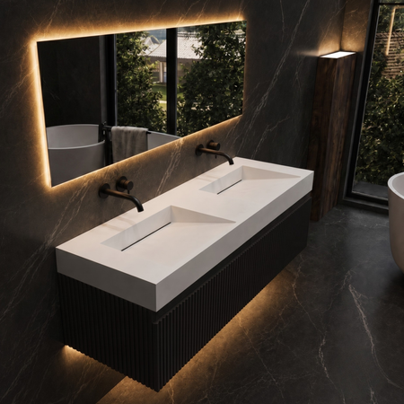 Umywalka SERAVIA Solid Surface Coco White/Biała z odpływem liniowym podwójna 120 cm