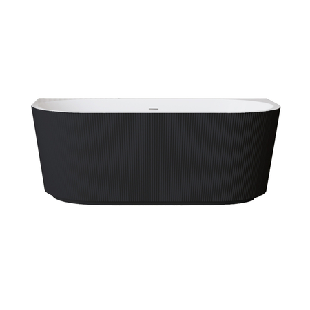 Freestanding bathtub wall-mounted Balneo VIVA fluted 170 x 80 cm white black acrylic with frame made of stainless steel and 6 stabilizing legs with overflow and white plug