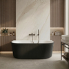 Freestanding bathtub wall-mounted Balneo VIVA fluted 170 x 80 cm white black acrylic with frame made of stainless steel and 6 stabilizing legs with overflow and white plug