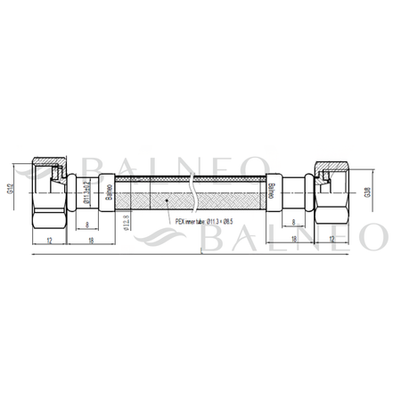 Balneo PEX connection hose in grey braid 1/2" x 3/8" 40 cm