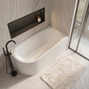 Freestanding bathtub corner right Balneo AVOLA fluted NO RIM 170 x 80 cm white acrylic with frame made of stainless steel and 6 stabilizing legs with overflow and white plug