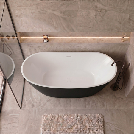 Freestanding bathtub Balneo PARMA NO RIM 170 x 72 cm white black acrylic with frame made of stainless steel and 6 stabilizing legs with overflow and white plug
