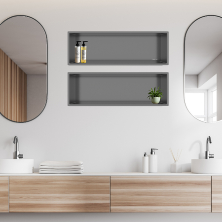 Balneo Wall Box One Gun Metal 60x20x10 cm stainless steel recessed shelf with flange