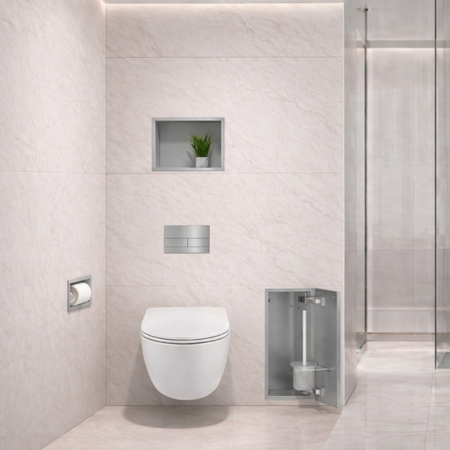 Schowek na szczotkę WC Balneo Wall Box Brush S Tiles prawy do wbudowania w ścianę ze stali nierdzewnej