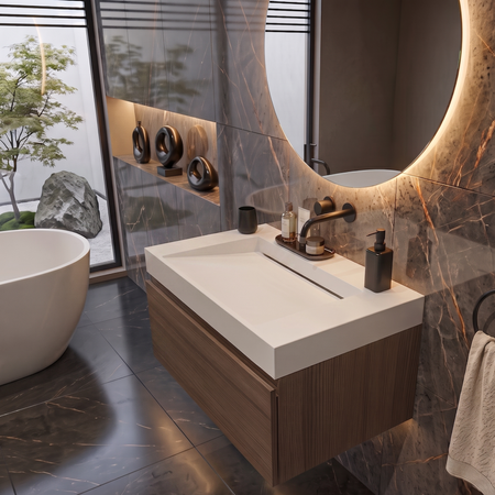 Umywalka VELORIA Solid Surface Coco White/Biała z odpływem liniowym 80 cm
