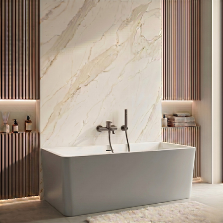 Freestanding bathtub Balneo ROMA NO RIM 170 x 80 cm white grey acrylic with frame made of stainless steel and 6 stabilizing legs with overflow and white plug