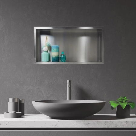 Półka wnękowa Balneo Wall Box One Inox 60 x 30 x 7 cm ze stali nierdzewnej szczotkowanej z kołnierzem