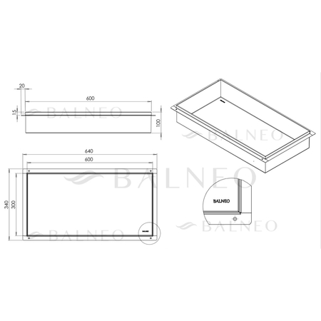 Balneo Wall Box No rim Gun Metal recessed shelf 60 x 30 x 10 cm in brushed stainless steel without flange