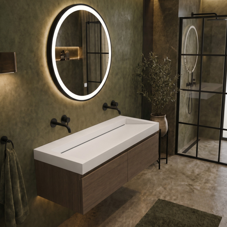 Umywalka VELORIA Solid Surface Coco White/Biała z odpływem liniowym 120 cm