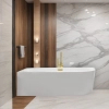 Left Corner Freestanding Bathtub Balneo AVOLA 160 x 80 cm White Acrylic with Stainless Steel Frame and 6 Stabilizing Legs with Overflow and Golden Plug