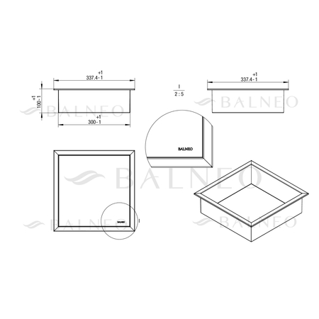 Balneo Wall Box One Gun Metal 30 x 30 x 10 cm brushed stainless steel recessed shelf with flange