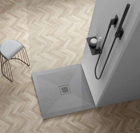 Brodzik z konglomeratu mineralnego Balneo Stone Tray 100 x 80 x 2,5 cm jasnoszary niski prostokątny