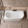 Wanna wolnostojąca narożna lewa Balneo AVOLA PLUS NO RIM 170 x 80 cm biała akrylowa z ramą ze stali nierdzewnej i 6 nóżkami stabilizującymi z przelewem i białym korkiem