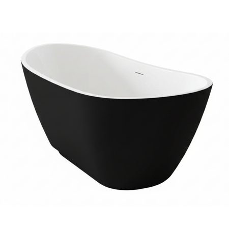 Freestanding bathtub Balneo PARMA NO RIM 170 x 72 cm white black acrylic with frame made of stainless steel and 6 stabilizing legs with overflow and white plug