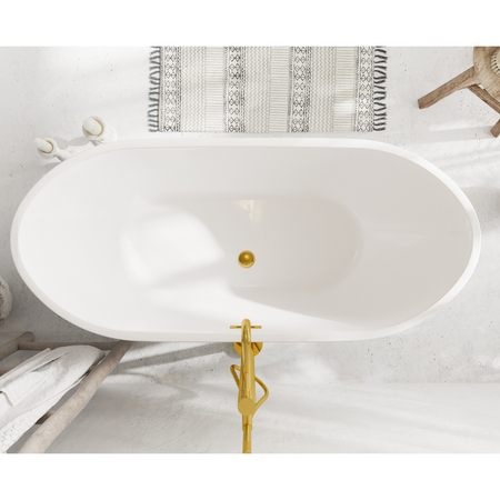 Wanna wolnostojąca Balneo PARMA 170 x 72 cm biała akrylowa z ramą ze stali nierdzewnej i 6 nóżkami stabilizującymi z przelewem i korkiem złoto lustrzanym