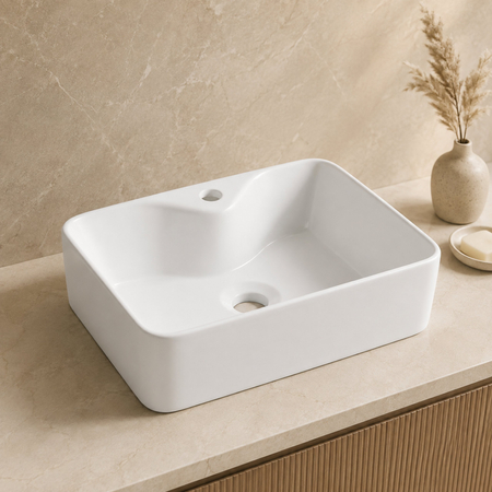 Umywalka nablatowa Balneo Savia 49 x 38 biała ceramiczna