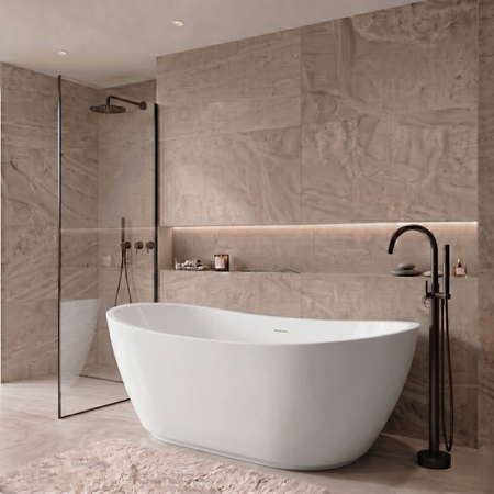 Freestanding bathtub Balneo PARMA NO RIM 170 x 72 cm white acrylic with frame made of stainless steel and 6 stabilizing legs with overflow and white plug