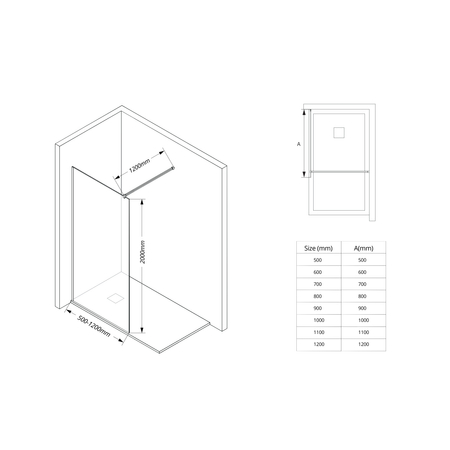 Shower screen Balneo Beira 120 x 200 cm gold glass transparent 8 mm