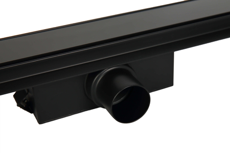 Odpływ liniowy podłogowy Balneo G-Drain Next Double Dark 90 cm czarny z panelem ze szkła hartowanego z niskim syfonem i głębokim osadnikiem