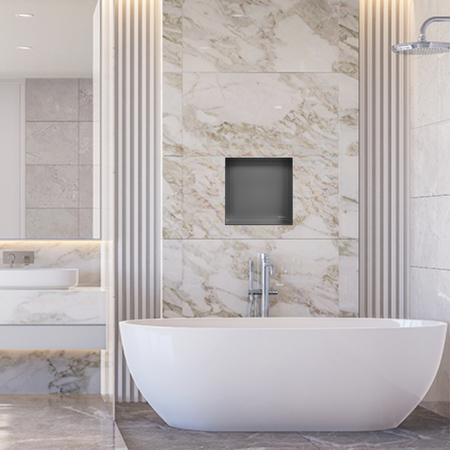 Balneo Wall Box Recessed Shelf No-Rim Gun Metal 30 × 30 × 10 cm, Brushed Stainless Steel