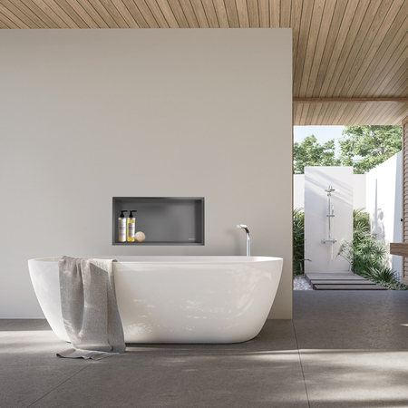 Balneo Wall Box One Gun Metal recessed shelf 60 x 30 x 10 cm in brushed stainless steel with flange