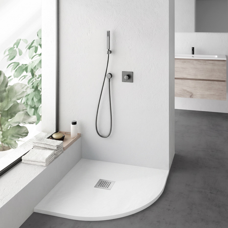 Balneo Stone Tray Composite Shower Tray 90 x 90 x 2.5 cm White Low-Profile Semi-Circular