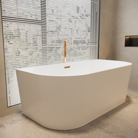 Balneo VIVA wall-mounted freestanding bathtub, white, 170 x 80 cm, acrylic, with stainless steel frame and 6 stabilizing legs, overflow, and copper click-clack drain