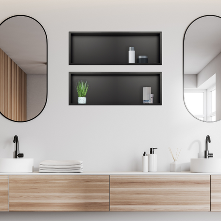 Półka wnękowa Balneo WALL-BOX ONE Black 60x20x10 cm czarna ze stali nierdzewnej z kołnierzem