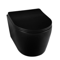 Miska podwieszana WC Balneo Luxa rimless czarna bez kołnierza z deską wolnoopadającą z duroplastu