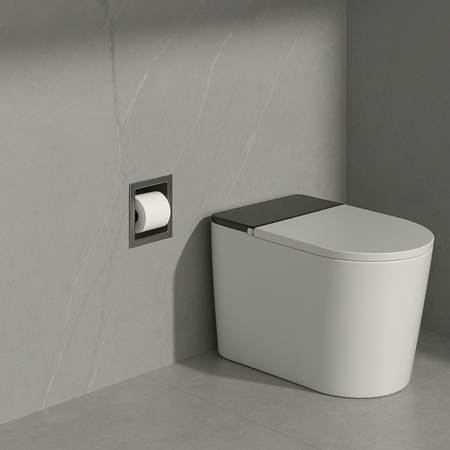 Balneo Wall Box Paper Holder 1 Gun Metal built into a stainless steel wall