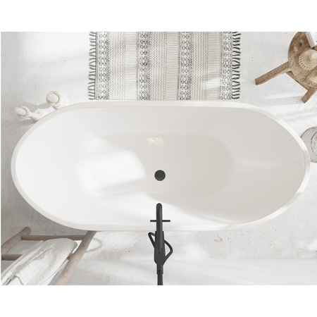 Wanna wolnostojąca Balneo PARMA 170 x 72 cm biała akrylowa z ramą ze stali nierdzewnej i 6 nóżkami stabilizującymi z przelewem i korkiem czarnym