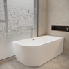 Right Corner Freestanding Bathtub Balneo AVOLA 160 x 80 cm White Acrylic with Stainless Steel Frame and 6 Stabilizing Feet, featuring Overflow and Golden Plug