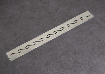 Odpływ liniowy podłogowy Balneo Decor Next Drops 80 cm z panelem dekoracyjnym ze stali nierdzewnej szczotkowanej z niskim syfonem i głębokim osadnikiem