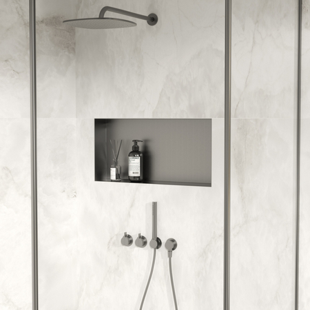 Balneo Wall Box No rim Gun Metal recessed shelf 60 x 30 x 10 cm in brushed stainless steel without flange