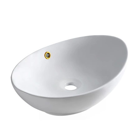 Umywalka nablatowa Balneo Zerra 59 x 39 cm biała ceramiczna z przelewem w kolorze złotym