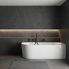 Freestanding bathtub corner right Balneo AVOLA NO RIM 160 x 80 cm white acrylic with frame made of stainless steel and 6 stabilizing legs with overflow and white plug