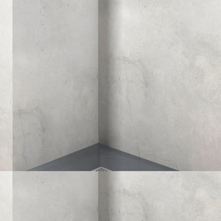 Composite Shower Tray Balneo Stone Tray 90 × 90 × 2.5 cm, Dark Gray, Low-Profile, Semi-Circular