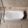 Wanna wolnostojąca narożna lewa Balneo AVOLA ryflowana NO RIM 160 x 75 cm biała akrylowa z ramą ze stali nierdzewnej i 6 nóżkami stabilizującymi z przelewem i białym korkiem