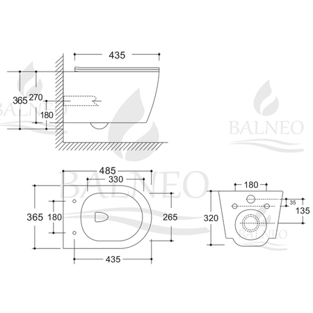 Balneo Luxa Tornado rimless white wall-hung toilet bowl with soft-close duroplast seat