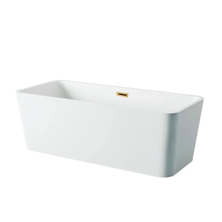 Balneo ROMA freestanding bathtub 170 x 80 cm white acrylic with stainless steel frame and 6 stabilising legs with overflow and mirror gold plug