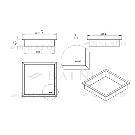 Balneo Wall Box One Recessed Shelf, Gun Metal, 30 x 30 x 7 cm, Brushed Stainless Steel with Flange
