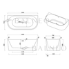 Freestanding bathtub wall-mounted Balneo VIVA NO RIM 160 x 75 cm white black acrylic with frame made of stainless steel and 6 stabilizing legs with overflow and white plug