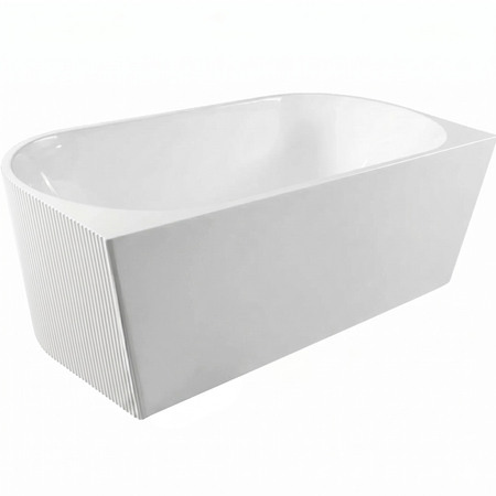 Freestanding bathtub wall-mounted Balneo VIVA fluted NO RIM 170 x 80 cm white acrylic with frame made of stainless steel and 6 stabilizing legs with overflow and white plug