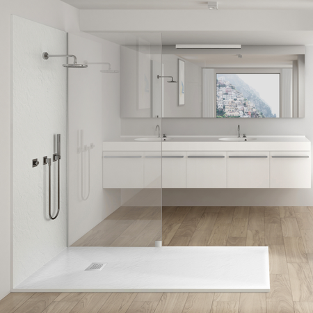 Composite Shower Tray Balneo Stone Tray 140 x 80 x 2.5 cm, Low-Profile Rectangular, White