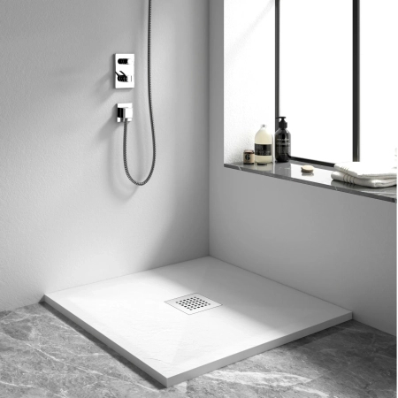 Brodzik z konglomeratu mineralnego Balneo Stone Tray 90 x 90 x 2,5 cm biały niski kwadratowy