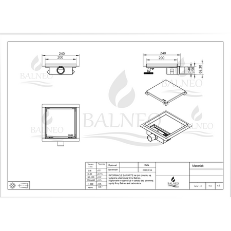 Drain floor square Balneo SQ-Drain NEXT 2in1 20×20 cm chrome double-sided