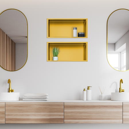 Półka wnękowa Balneo WALL-BOX ONE Gold 45x20x10 cm złota ze stali nierdzewnej z kołnierzem