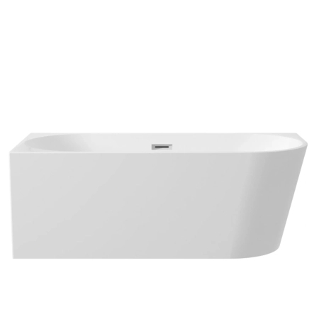 Left corner freestanding bathtub Balneo Avola 160 x 80 cm white acrylic with stainless steel frame and 6 stabilizing legs, with overflow and chrome plug